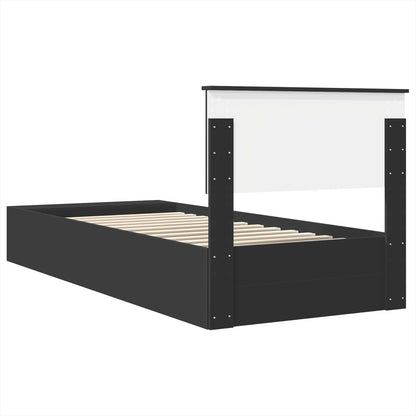 vidaXL Bed Frame with Shelf Manual Black 90 x 190 cm Engineered Wood