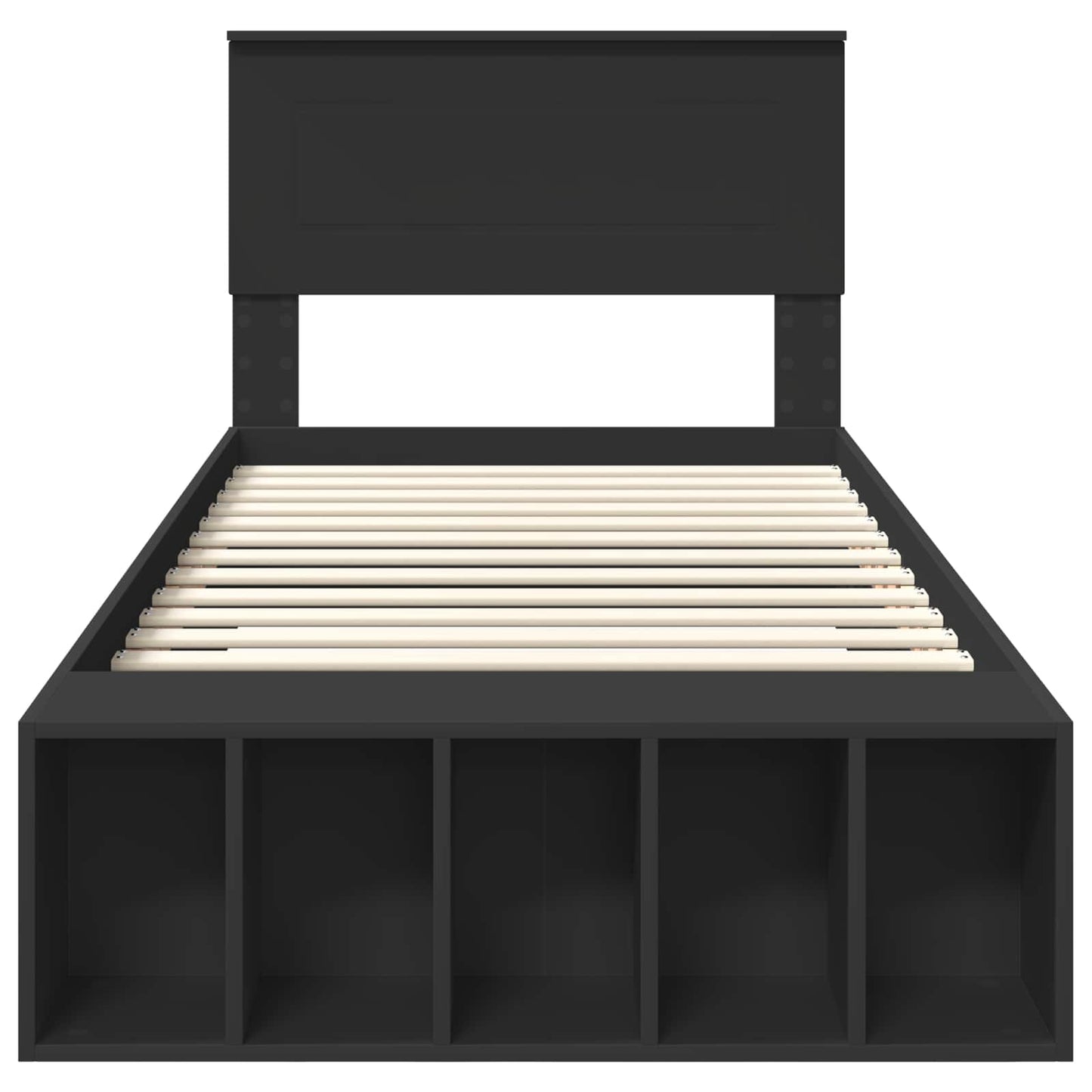 vidaXL Bed Frame with Shelf Manual Black 90 x 190 cm Engineered Wood