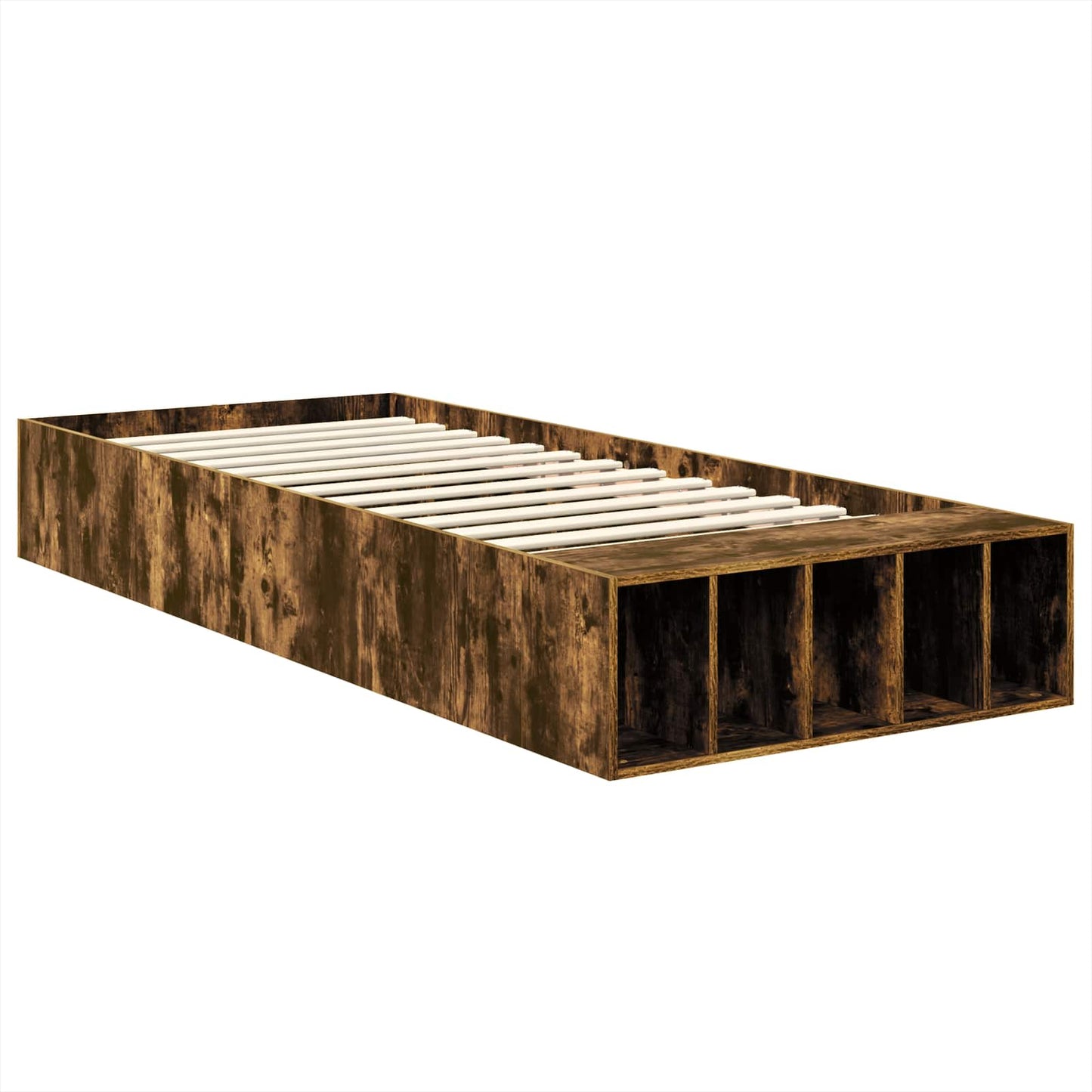vidaXL Bed Frame with Shelf Smoked Oak 90 x 200 cm Engineered Wood