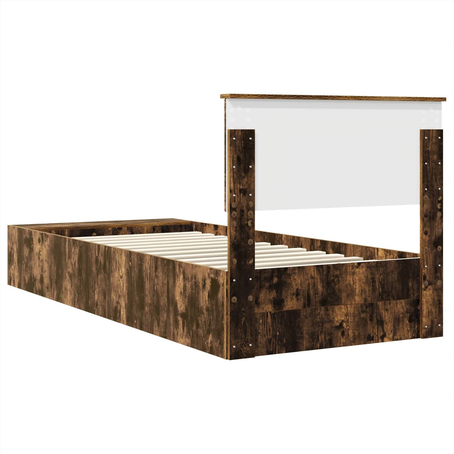 vidaXL Bed Frame with Shelf Smoked Oak 90 x 200 cm Engineered Wood