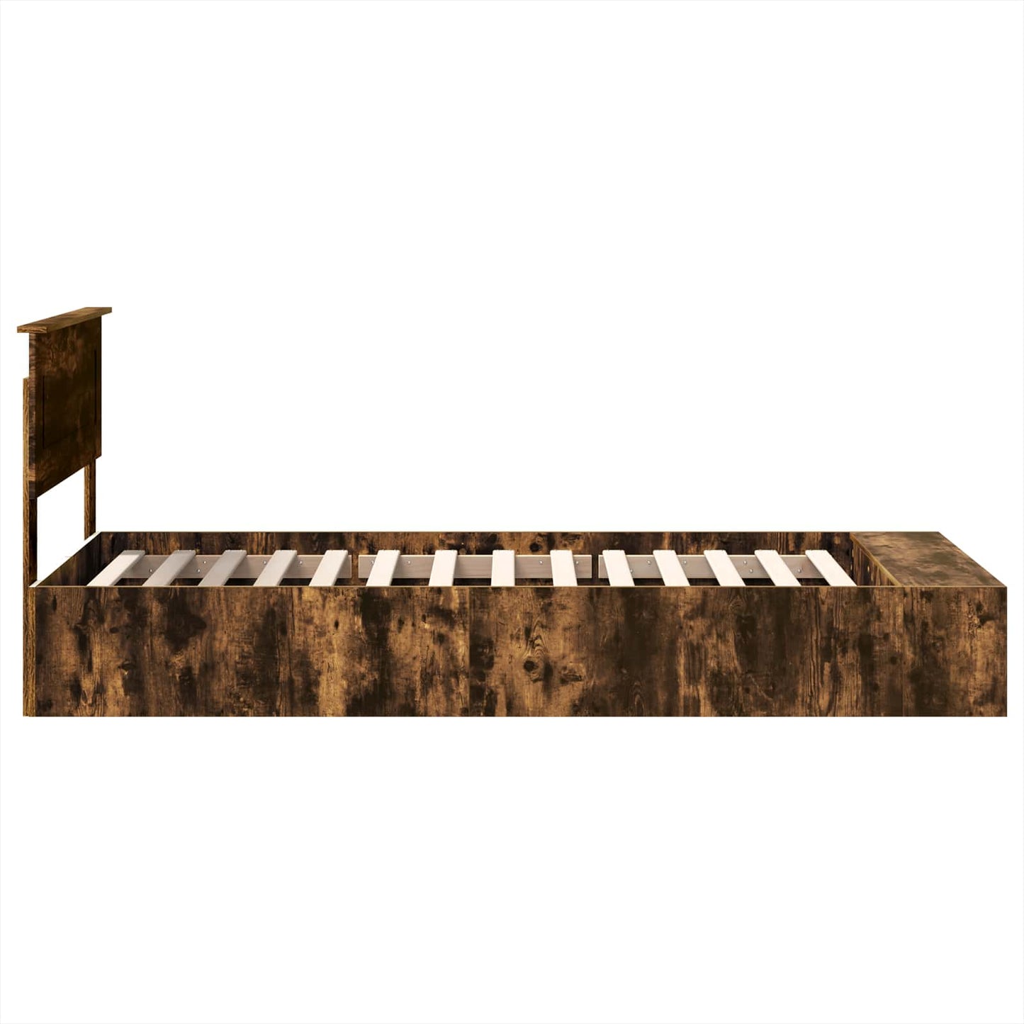 vidaXL Bed Frame with Shelf Smoked Oak 90 x 200 cm Engineered Wood