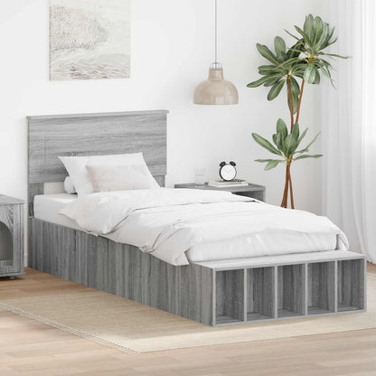 vidaXL Bed Frame with Shelf Grey Sonoma 90 x 200 cm Engineered Wood