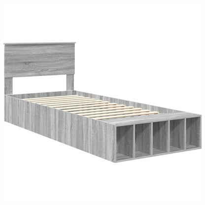 vidaXL Bed Frame with Shelf Grey Sonoma 90 x 200 cm Engineered Wood