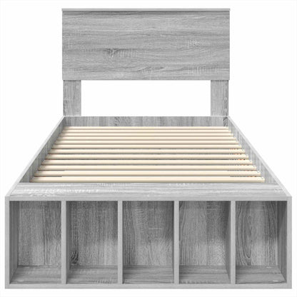 vidaXL Bed Frame with Shelf Grey Sonoma 90 x 200 cm Engineered Wood