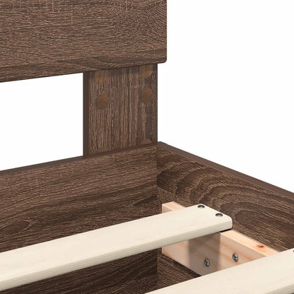 vidaXL Bed Frame with Shelf Brown Oak 90 x 200 cm Engineered Wood