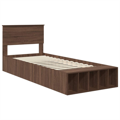 vidaXL Bed Frame with Shelf Brown Oak 90 x 200 cm Engineered Wood