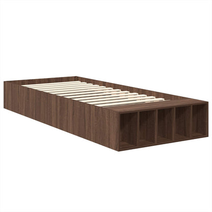 vidaXL Bed Frame with Shelf Brown Oak 90 x 200 cm Engineered Wood