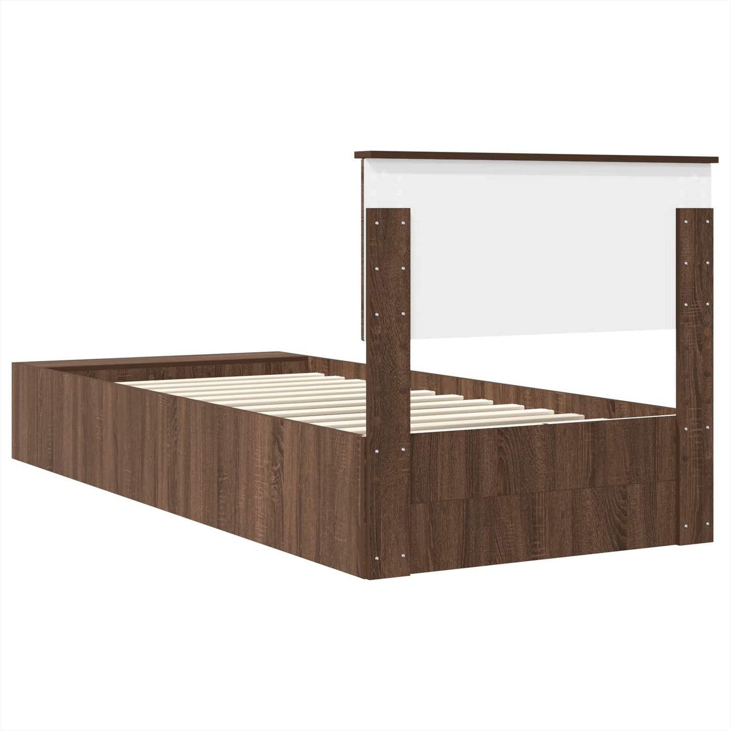 vidaXL Bed Frame with Shelf Brown Oak 90 x 200 cm Engineered Wood