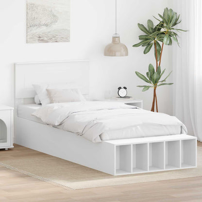 vidaXL Bed Frame with Shelf Manual White 75 x 190 cm Engineered Wood