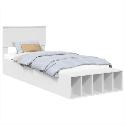 vidaXL Bed Frame with Shelf Manual White 75 x 190 cm Engineered Wood