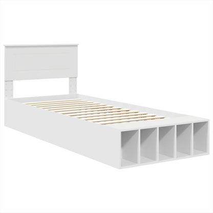 vidaXL Bed Frame with Shelf Manual White 75 x 190 cm Engineered Wood