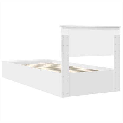 vidaXL Bed Frame with Shelf Manual White 75 x 190 cm Engineered Wood