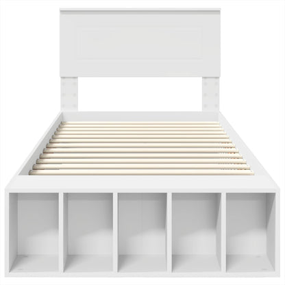 vidaXL Bed Frame with Shelf Manual White 75 x 190 cm Engineered Wood