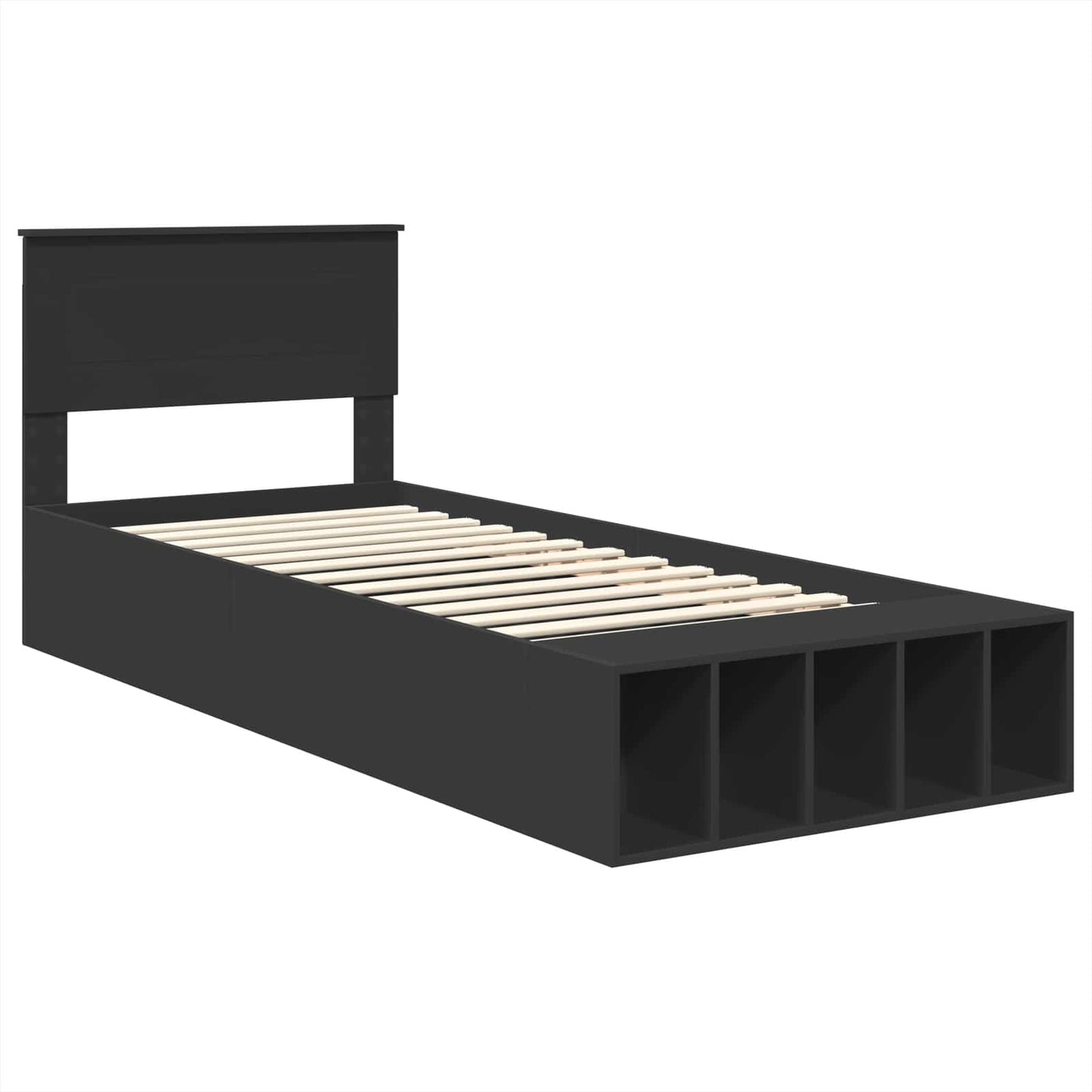 vidaXL Bed Frame with Shelf Manual Black 75 x 190 cm Engineered Wood