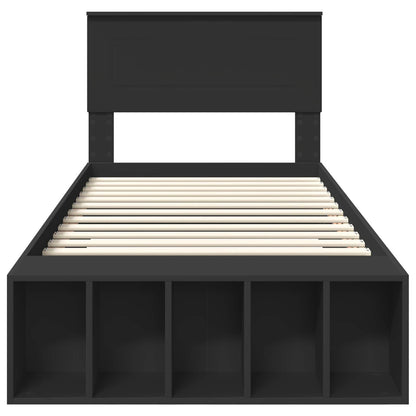 vidaXL Bed Frame with Shelf Manual Black 75 x 190 cm Engineered Wood