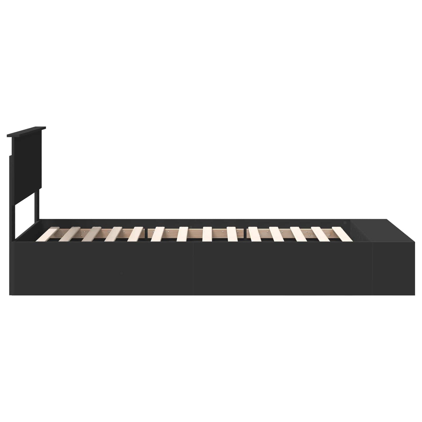 vidaXL Bed Frame with Shelf Manual Black 75 x 190 cm Engineered Wood