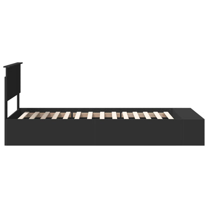 vidaXL Bed Frame with Shelf Manual Black 75 x 190 cm Engineered Wood