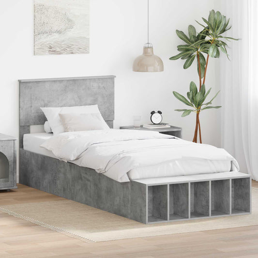 vidaXL Bed Frame with Shelf Concrete Grey 70 x 190 cm Engineered Wood