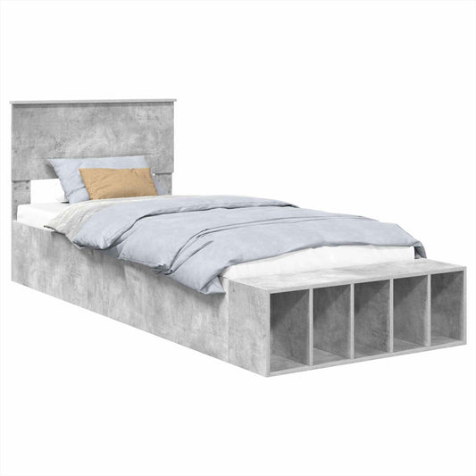 vidaXL Bed Frame with Shelf Concrete Grey 70 x 190 cm Engineered Wood