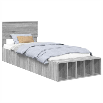 vidaXL Bed Frame with Shelf Grey Sonoma 75 x 190 cm Engineered Wood