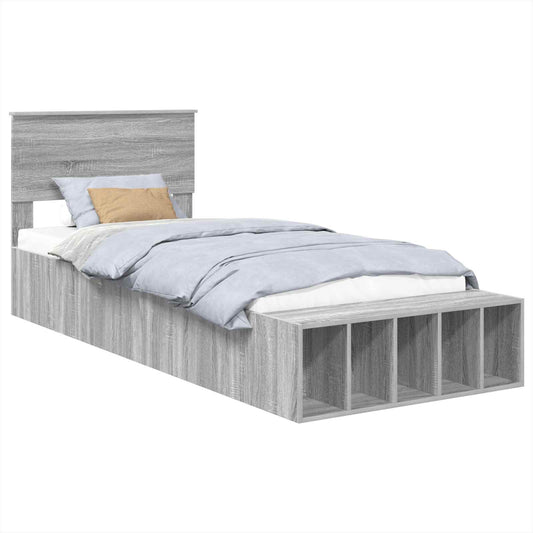 vidaXL Bed Frame with Shelf Grey Sonoma 75 x 190 cm Engineered Wood