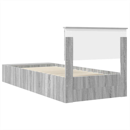 vidaXL Bed Frame with Shelf Grey Sonoma 75 x 190 cm Engineered Wood