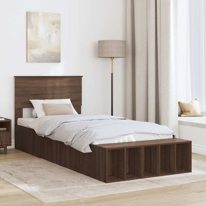 vidaXL Bed Frame with Shelf Brown Oak 75 x 190 cm Engineered Wood