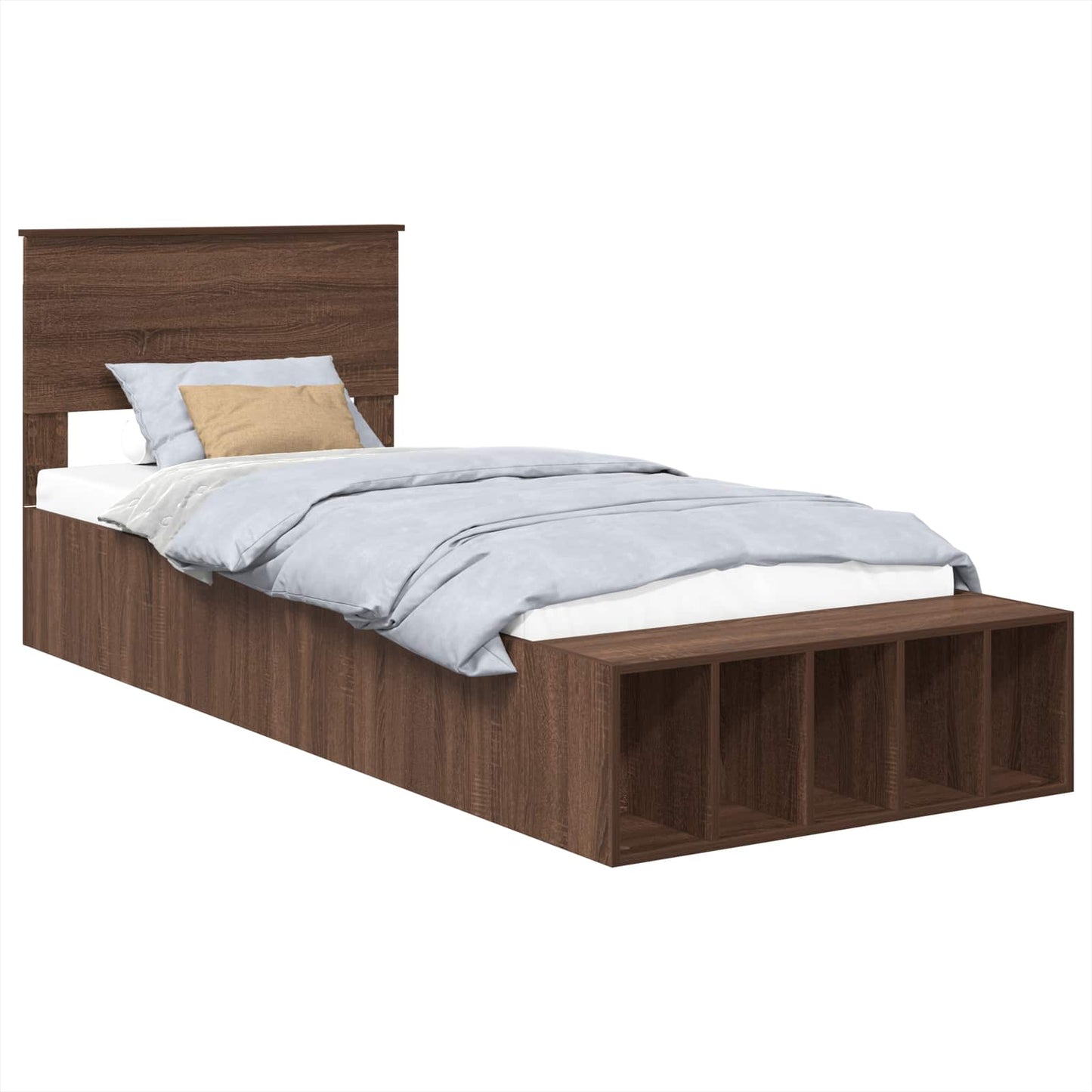 vidaXL Bed Frame with Shelf Brown Oak 75 x 190 cm Engineered Wood