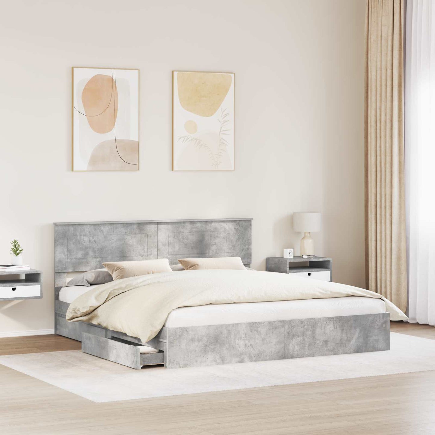 vidaXL Storage Bed Concrete Grey 200 x 200 cm Engineered Wood