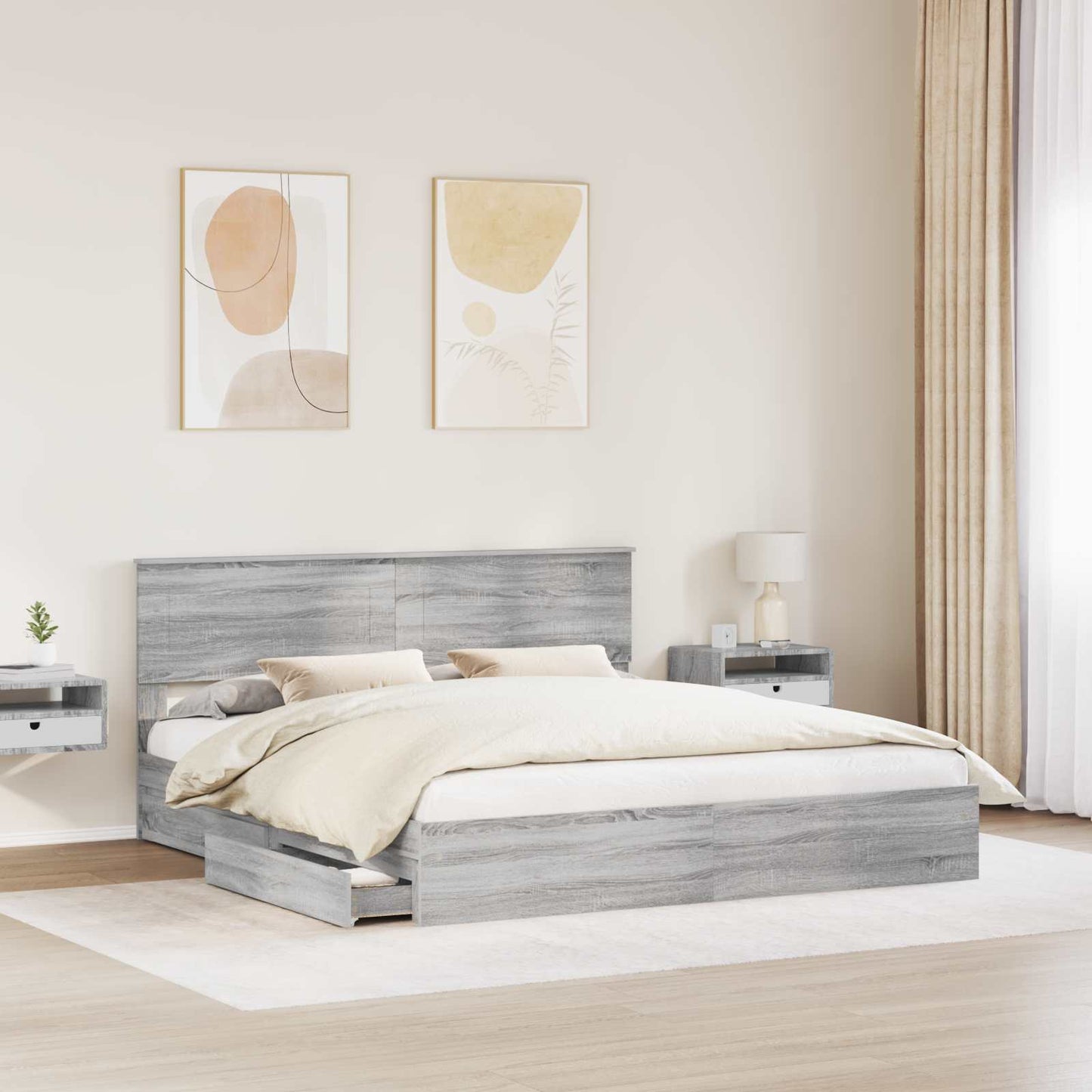 vidaXL Storage Bed Grey Sonoma 200 x 200 cm Engineered Wood
