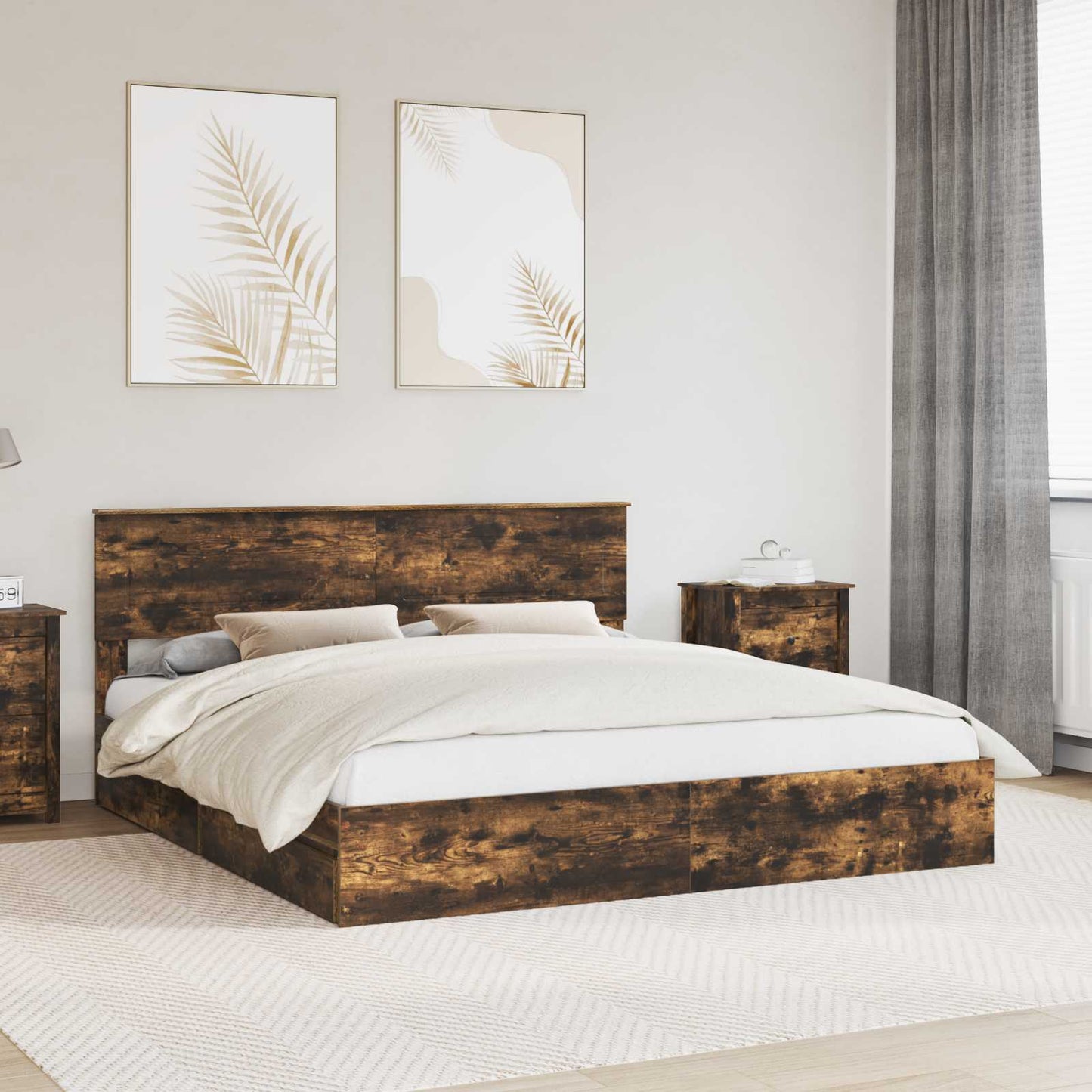 vidaXL Storage Bed with Drawer Smoked Oak 180 x 200 cm Engineered Wood