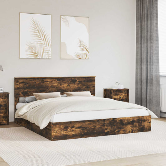 vidaXL Storage Bed with Drawer Smoked Oak 180 x 200 cm Engineered Wood