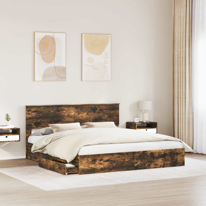 vidaXL Storage Bed with Drawer Smoked Oak 180 x 200 cm Engineered Wood