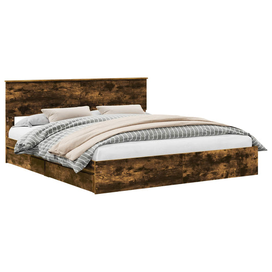 vidaXL Storage Bed with Drawer Smoked Oak 180 x 200 cm Engineered Wood
