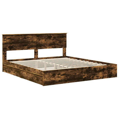 vidaXL Storage Bed with Drawer Smoked Oak 180 x 200 cm Engineered Wood