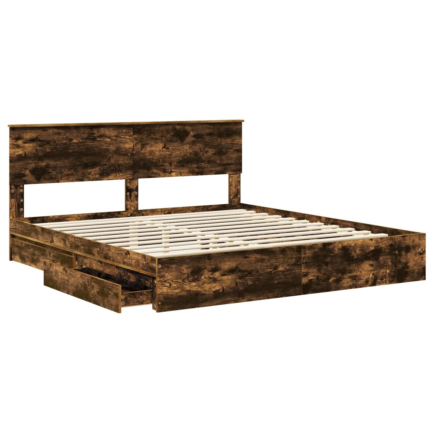 vidaXL Storage Bed with Drawer Smoked Oak 180 x 200 cm Engineered Wood