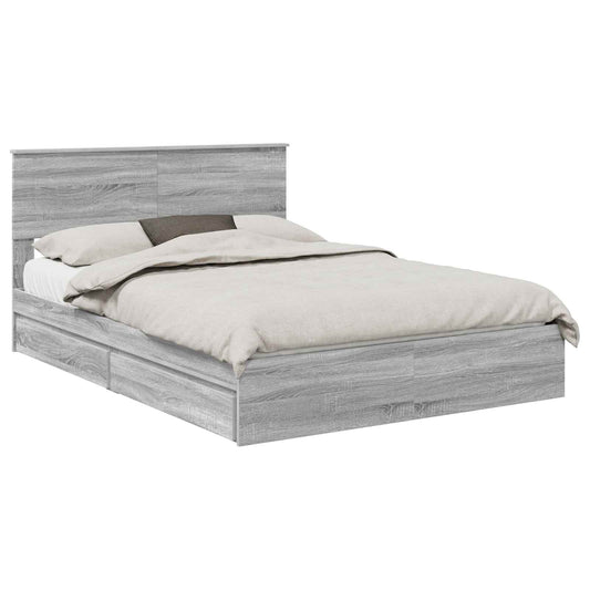 vidaXL Storage Bed Grey Sonoma 160 x 200 cm Engineered Wood