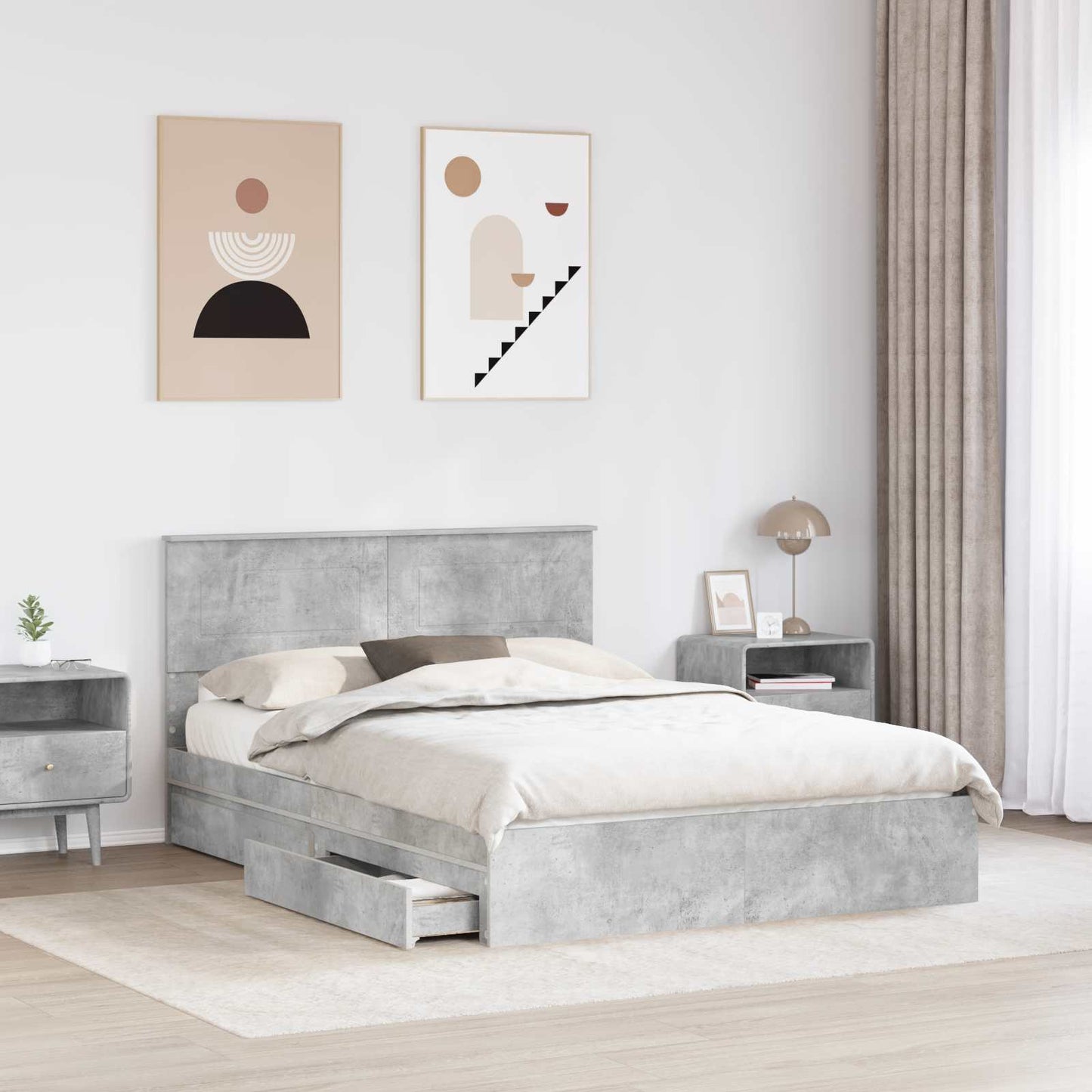 vidaXL Storage Bed Concrete Grey 150 x 200 cm Engineered Wood