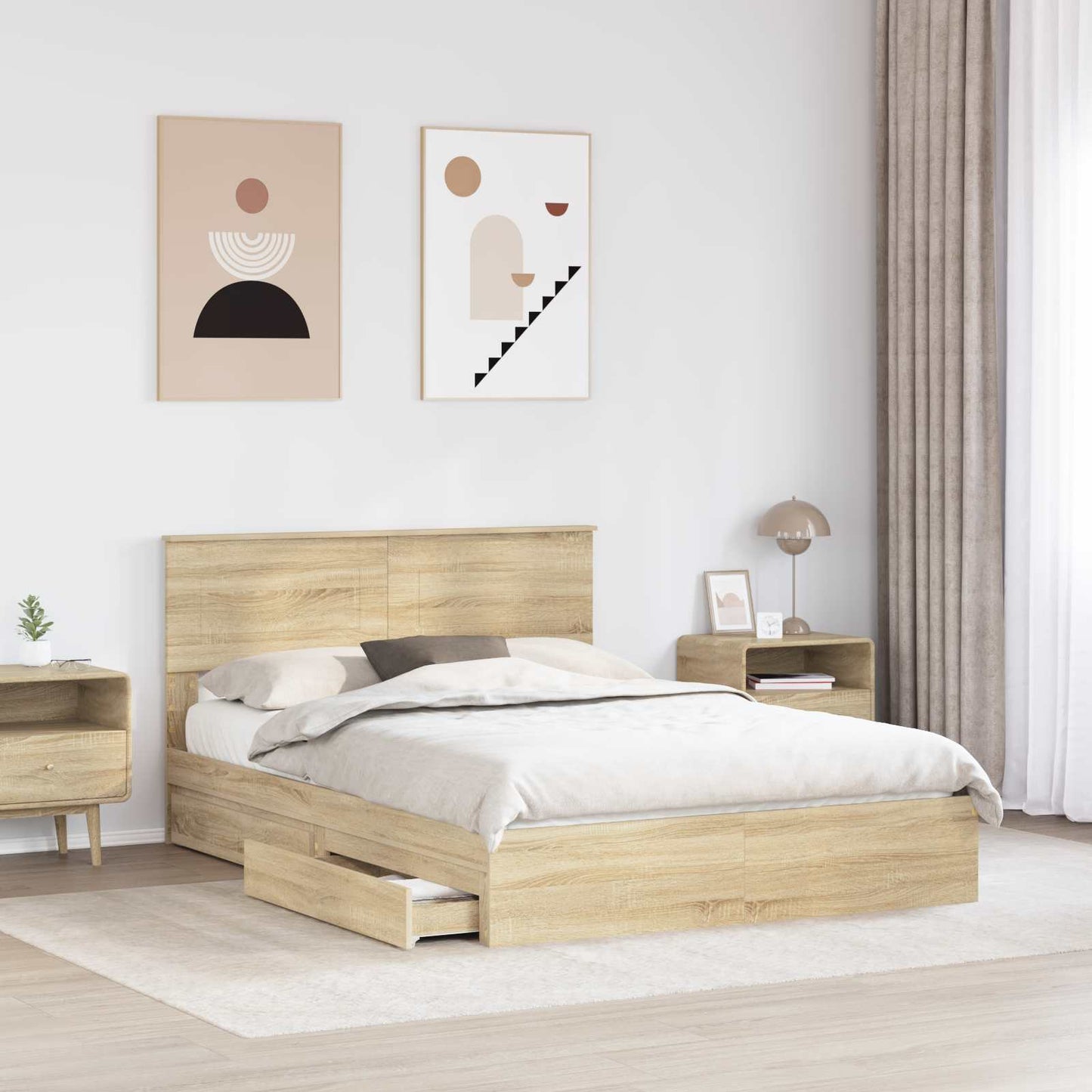 vidaXL Storage Bed with Drawer Sonoma Oak 140 x 190 cm Engineered Wood