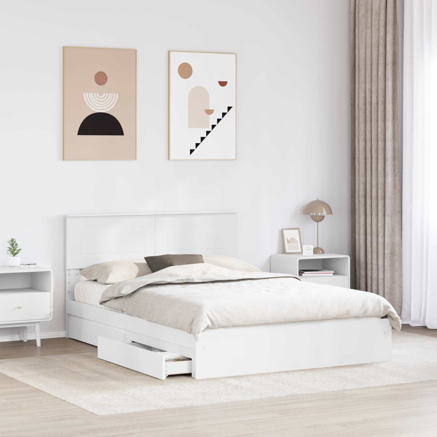 vidaXL Storage Bed with Headboard White 140 x 200 cm Engineered Wood