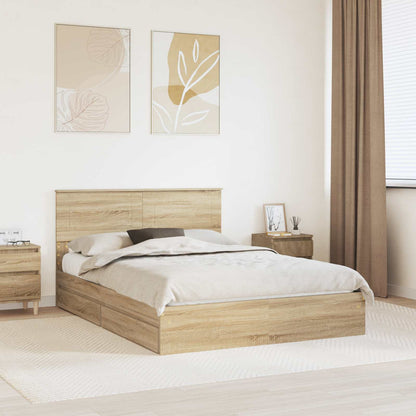 vidaXL Storage Bed with Drawer Sonoma Oak 140 x 200 cm Engineered Wood