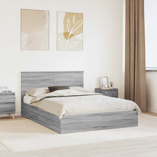 vidaXL Storage Bed Grey Sonoma 140 x 200 cm Engineered Wood