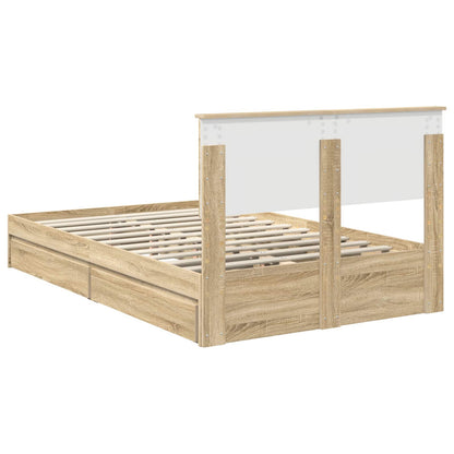 vidaXL Storage Bed with Drawer Sonoma Oak 135 x 190 cm Engineered Wood