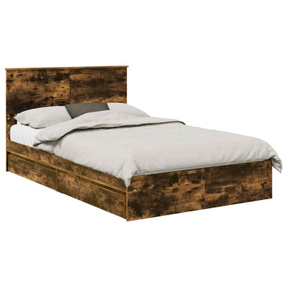 vidaXL Storage Bed with Drawer Smoked Oak 135 x 190 cm Engineered Wood