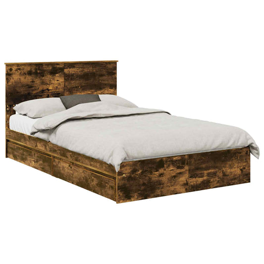 vidaXL Storage Bed with Drawer Smoked Oak 135 x 190 cm Engineered Wood