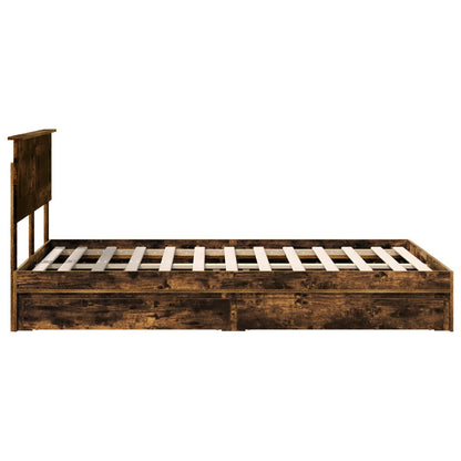 vidaXL Storage Bed with Drawer Smoked Oak 135 x 190 cm Engineered Wood