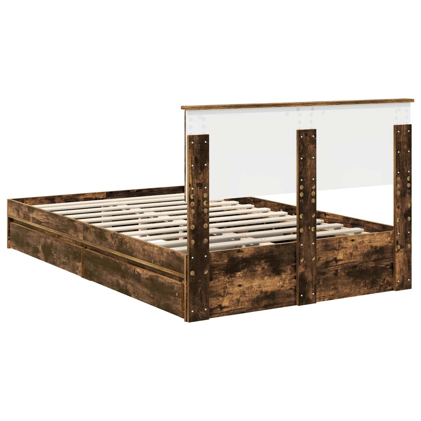 vidaXL Storage Bed with Drawer Smoked Oak 120 x 200 cm Engineered Wood