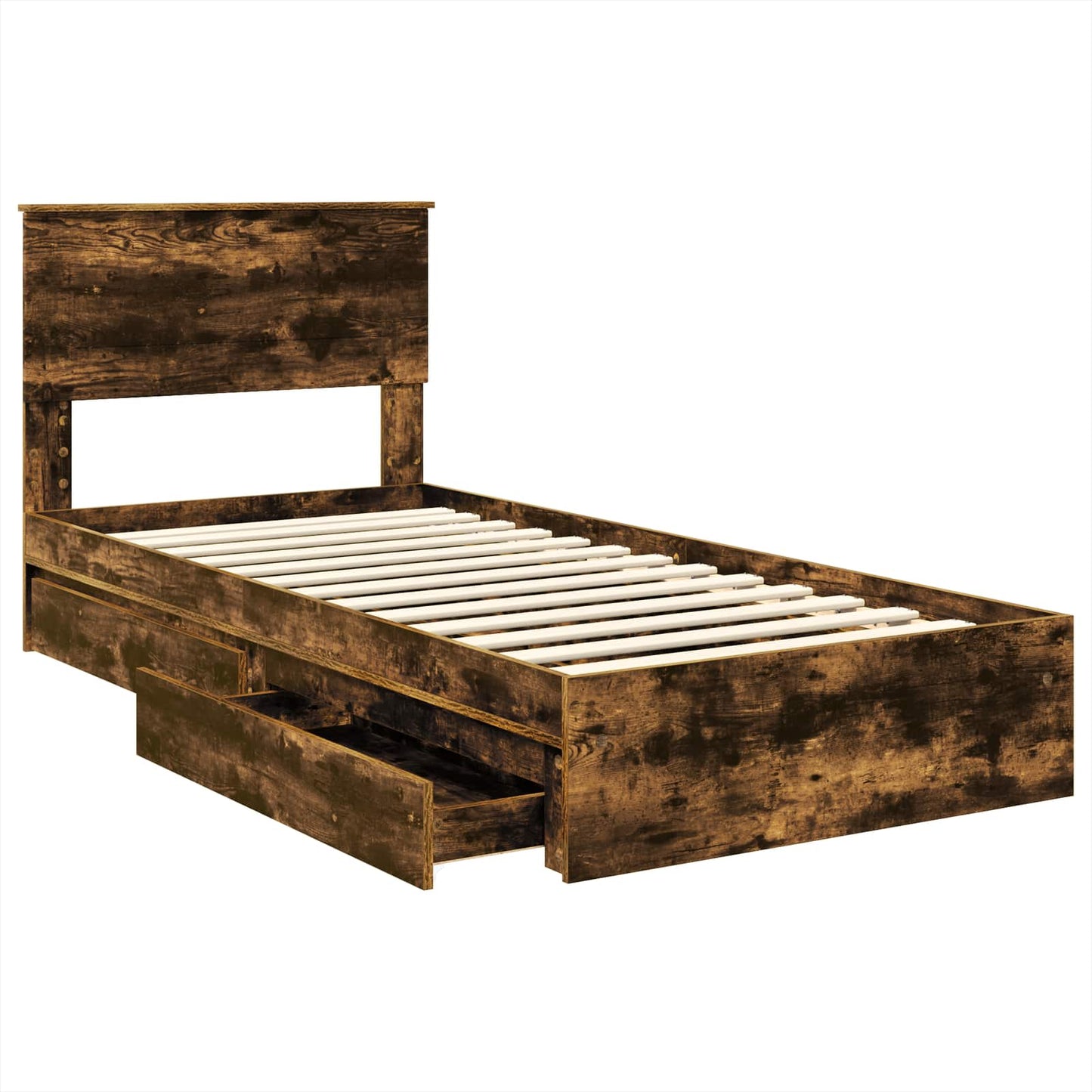 vidaXL Storage Bed with Drawer Smoked Oak 100 x 200 cm Engineered Wood