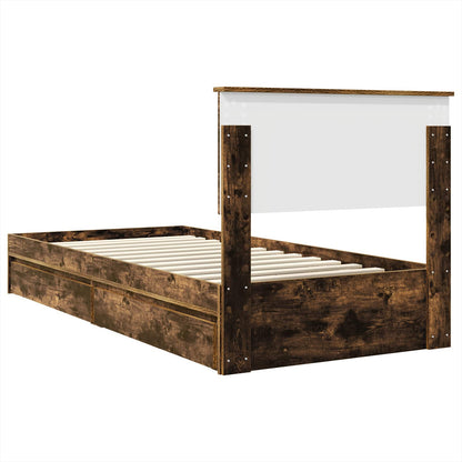vidaXL Storage Bed with Drawer Smoked Oak 100 x 200 cm Engineered Wood