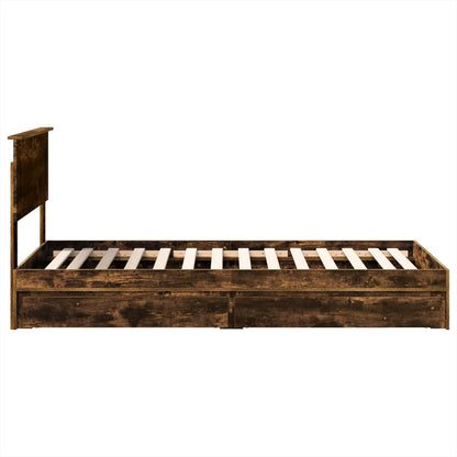 vidaXL Storage Bed with Drawer Smoked Oak 100 x 200 cm Engineered Wood